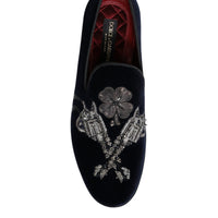 Dolce & Gabbana Black Velvet Floral Gun Loafers Dress Shoes