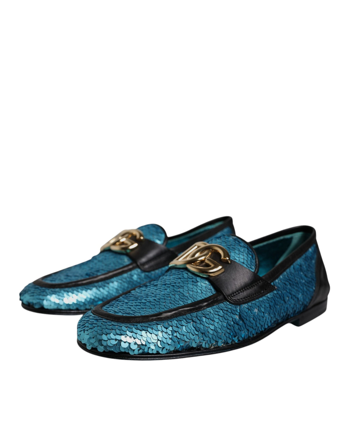 Dolce & Gabbana Blue Sequined Loafers Formal Dress Shoes