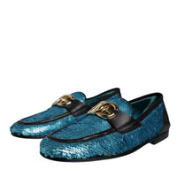 Dolce & Gabbana Blue Sequined Loafers Formal Dress Shoes