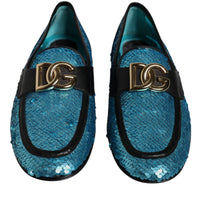 Dolce & Gabbana Blue Sequined Loafers Formal Dress Shoes