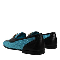 Dolce & Gabbana Blue Sequined Loafers Formal Dress Shoes