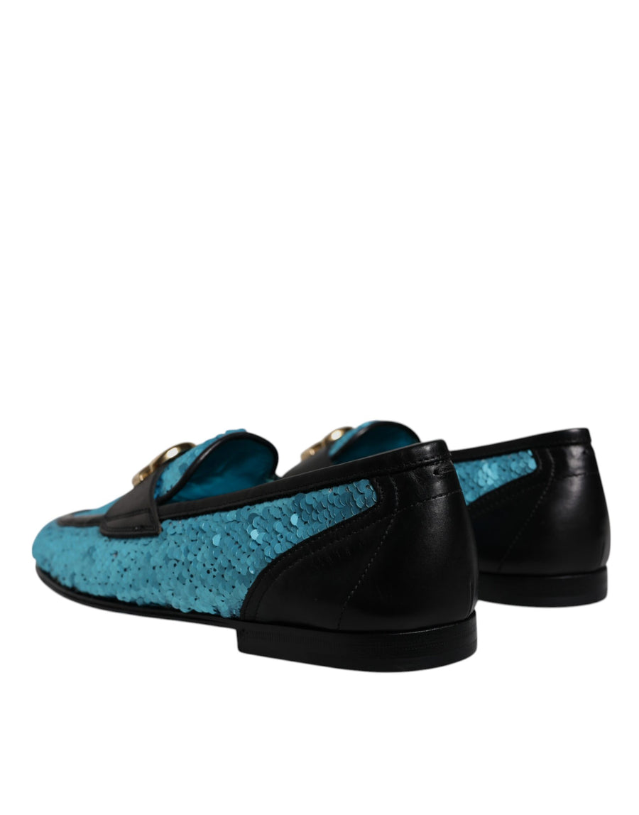 Dolce & Gabbana Blue Sequined Loafers Formal Dress Shoes