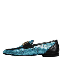 Dolce & Gabbana Blue Sequined Loafers Formal Dress Shoes