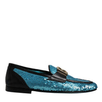 Dolce & Gabbana Blue Sequined Loafers Formal Dress Shoes