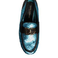 Dolce & Gabbana Blue Sequined Loafers Formal Dress Shoes