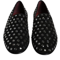 Dolce & Gabbana Black Crystal Embellished Loafers Dress Shoes