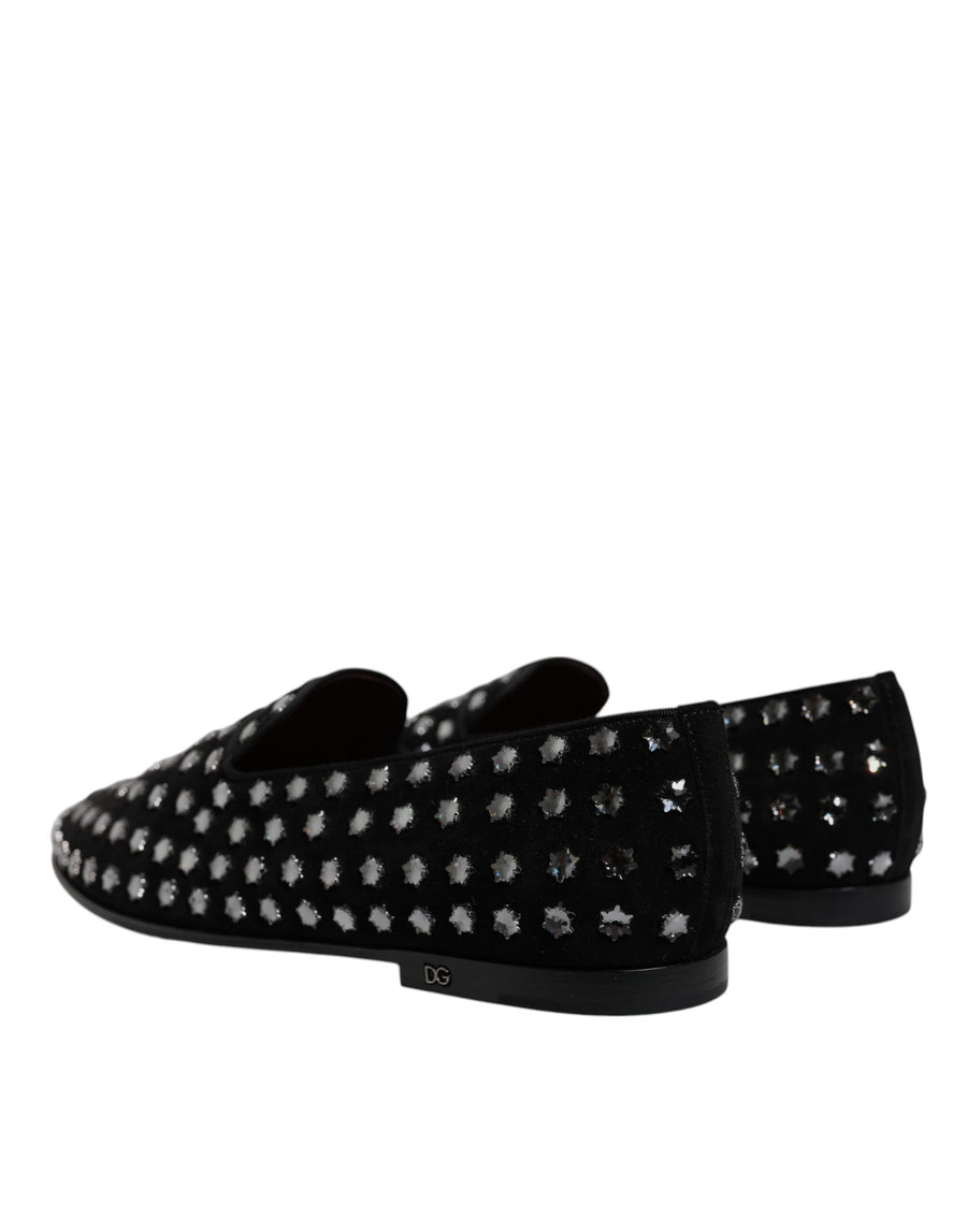 Dolce & Gabbana Black Crystal Embellished Loafers Dress Shoes