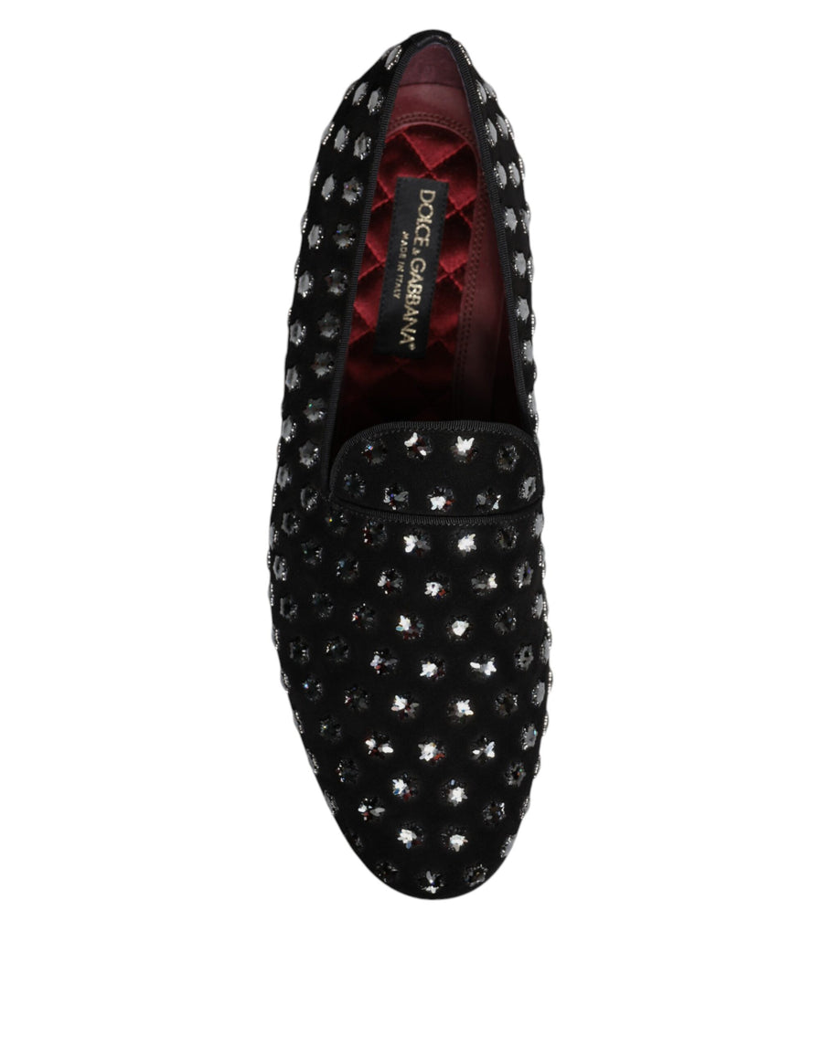 Dolce & Gabbana Black Crystal Embellished Loafers Dress Shoes