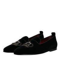 Dolce & Gabbana Black Velvet Crystal Crown Loafers Formal Dress Shoes