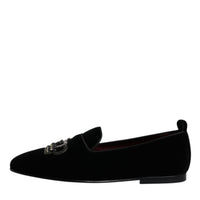 Dolce & Gabbana Black Velvet Crystal Crown Loafers Formal Dress Shoes