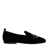 Dolce & Gabbana Black Velvet Crystal Crown Loafers Formal Dress Shoes