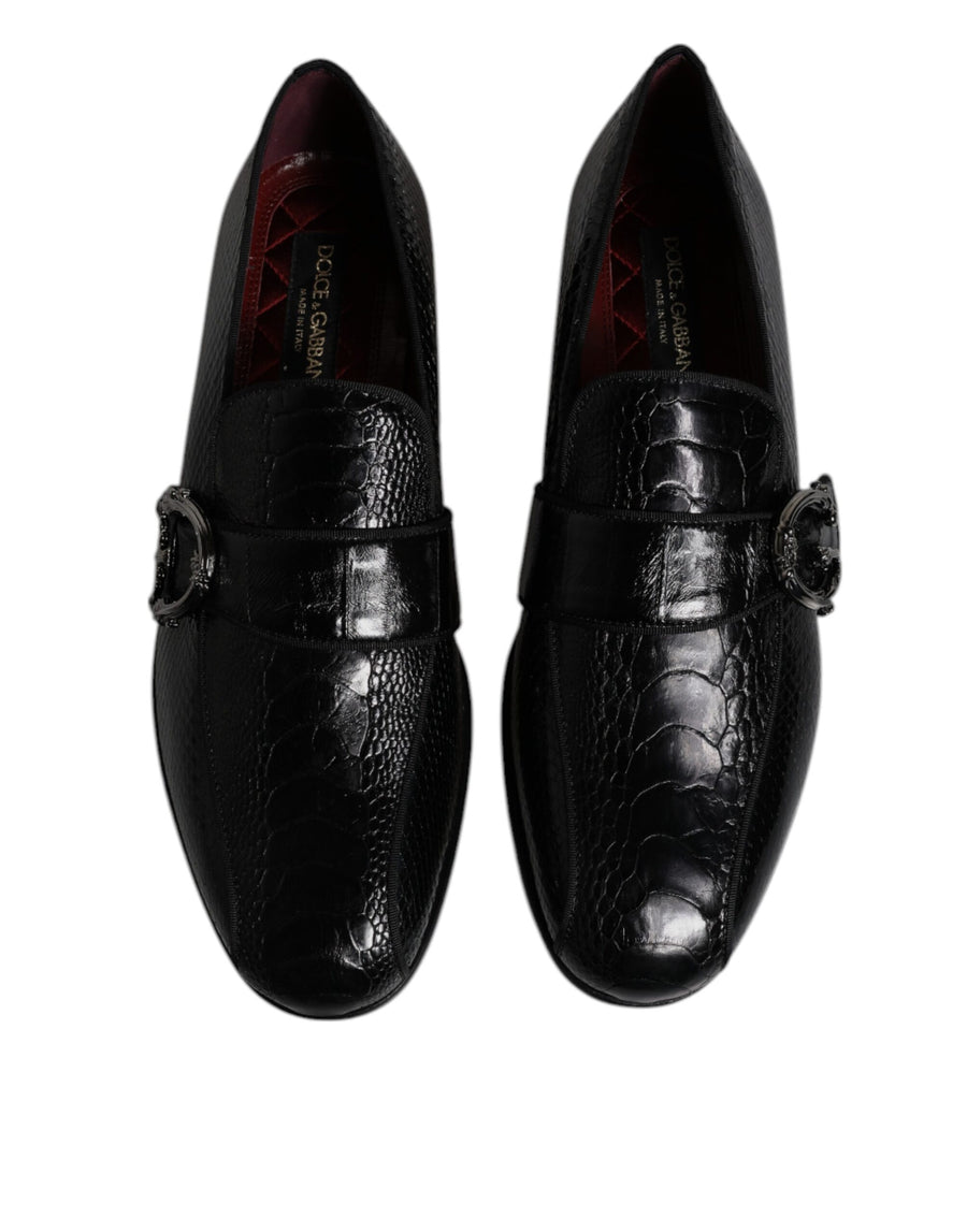 Dolce & Gabbana Black Exotic Leather DG Logo Loafers Formal Dress Shoes