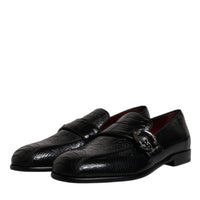 Dolce & Gabbana Black Exotic Leather DG Logo Loafers Formal Dress Shoes