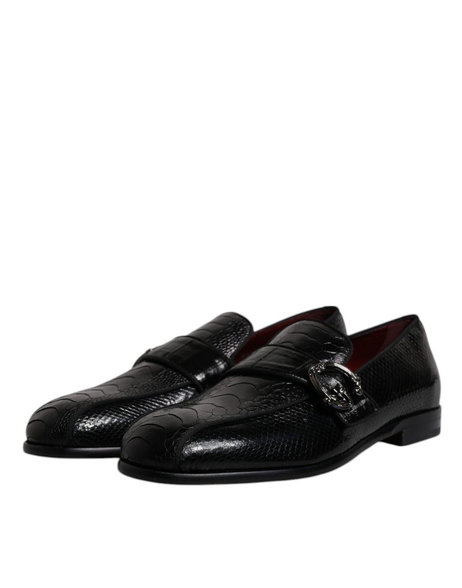 Dolce & Gabbana Black Exotic Leather DG Logo Loafers Formal Dress Shoes