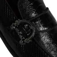 Dolce & Gabbana Black Exotic Leather DG Logo Loafers Formal Dress Shoes