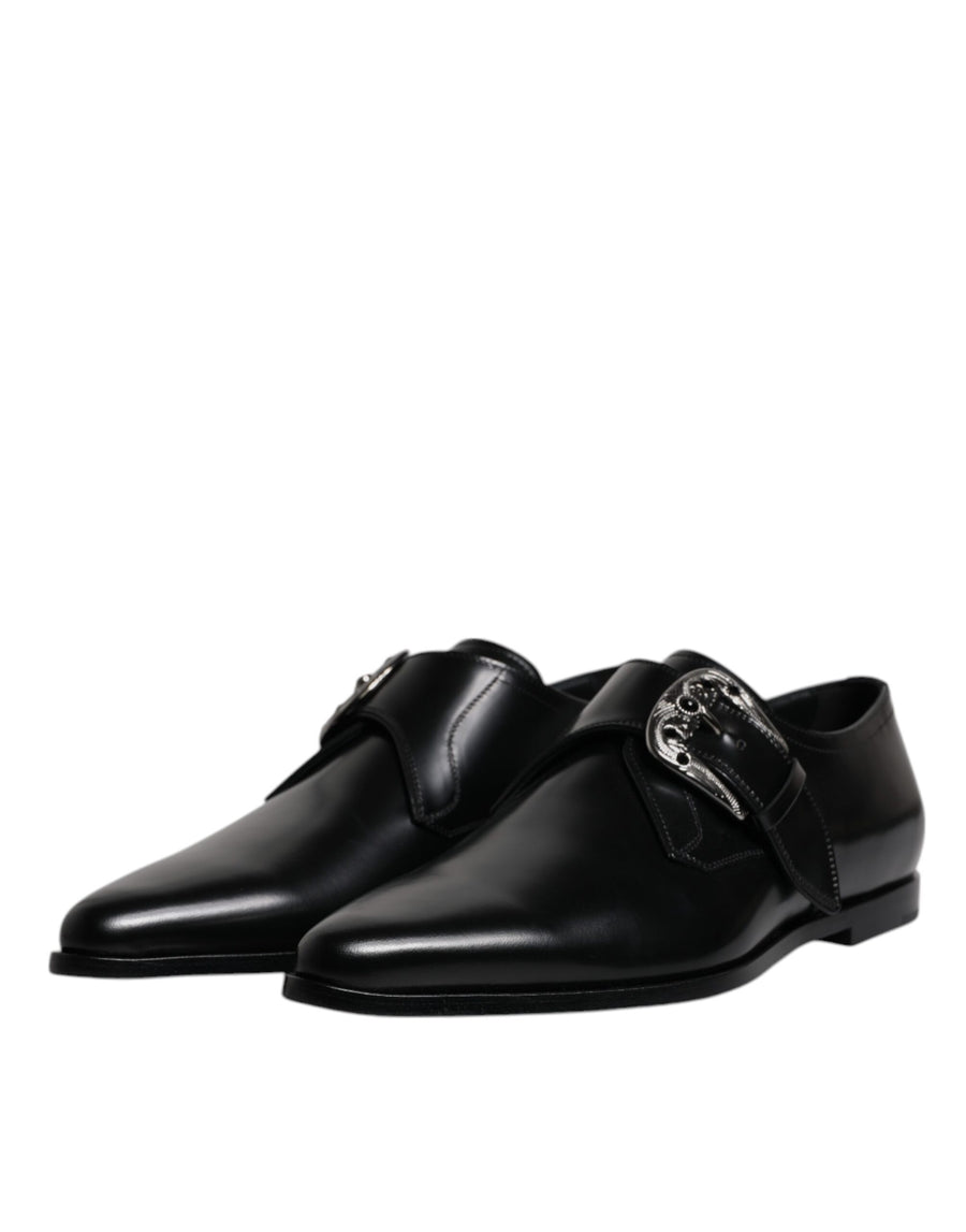 Dolce & Gabbana Black Leather Monk Strap Derby Formal Shoes