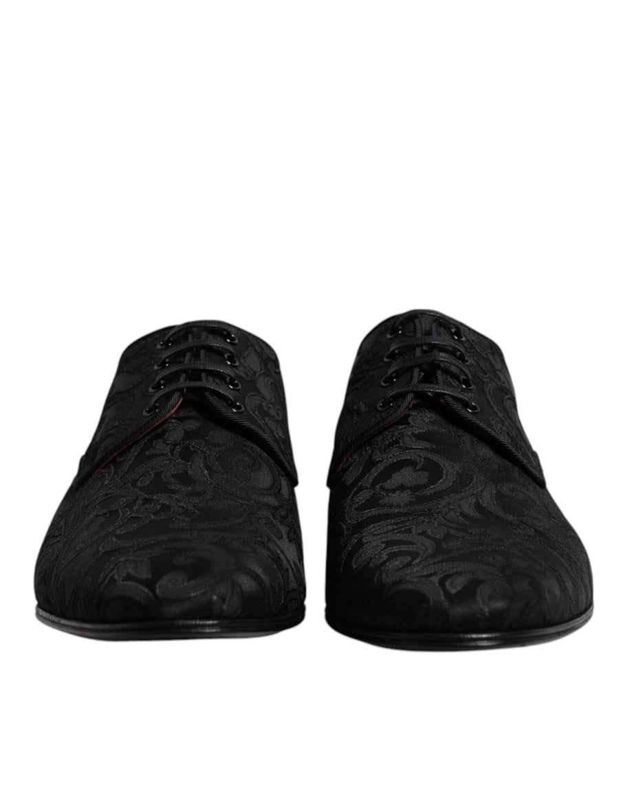 Dolce & Gabbana Black Jacquard Lace Up Derby Formal Dress Shoes