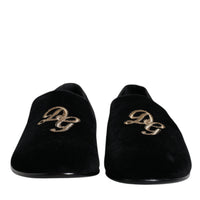 Dolce & Gabbana Black Velvet DG Logo Loafers Formal Shoes