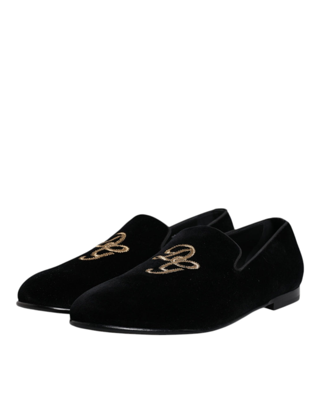 Dolce & Gabbana Black Velvet DG Logo Loafers Formal Shoes