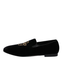 Dolce & Gabbana Black Velvet DG Logo Loafers Formal Shoes