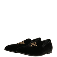 Dolce & Gabbana Black Velvet DG Logo Loafers Formal Shoes