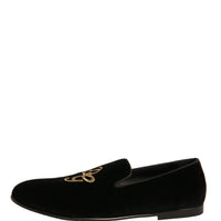 Dolce & Gabbana Black Velvet DG Logo Loafers Formal Shoes