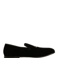 Dolce & Gabbana Black Velvet DG Logo Loafers Formal Shoes