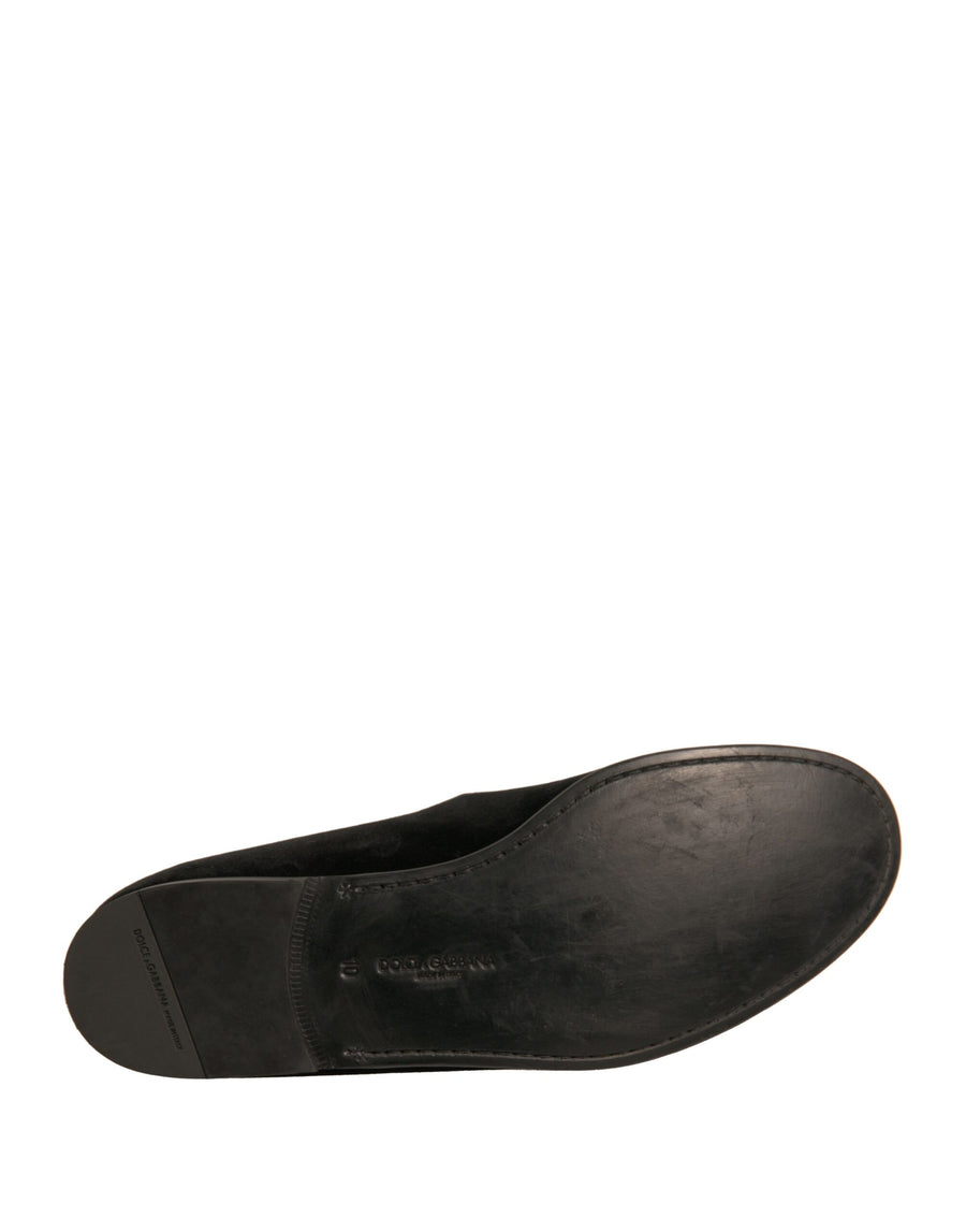 Dolce & Gabbana Black Velvet DG Logo Loafers Formal Shoes