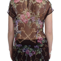 Dolce & Gabbana Elegant Floral Silk Blouse with Cap Sleeves