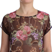 Dolce & Gabbana Elegant Floral Silk Blouse with Cap Sleeves