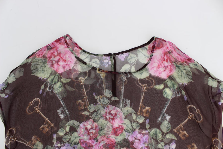 Dolce & Gabbana Elegant Floral Silk Blouse with Cap Sleeves