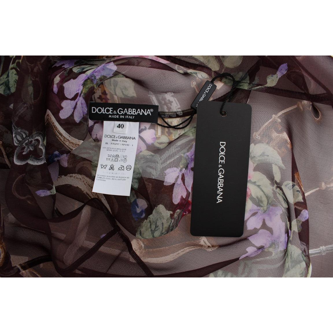 Dolce &amp; Gabbana Elegant Floral Silk Blouse with Cap Sleeves