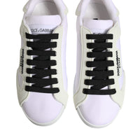 Dolce & Gabbana White Nylon Leather Low Top Sneakers Shoes