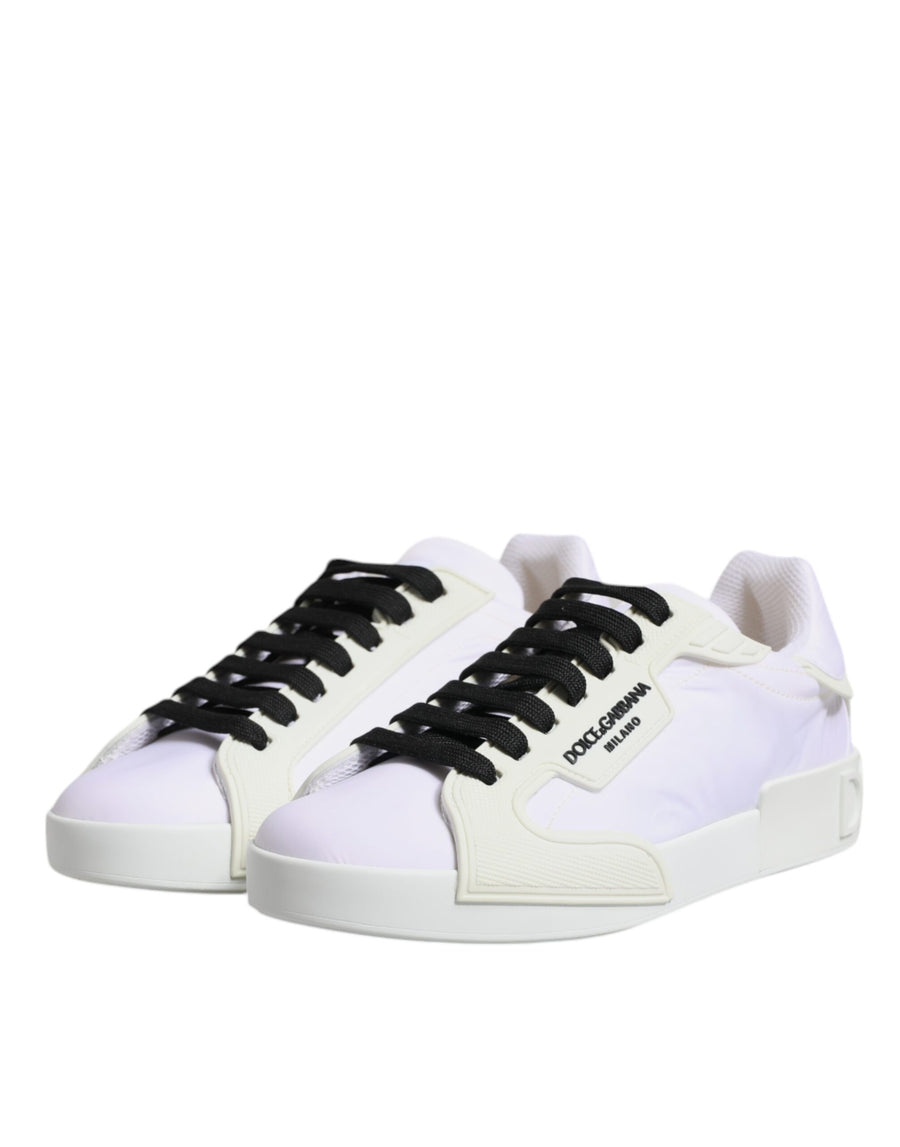 Dolce & Gabbana White Nylon Leather Low Top Sneakers Shoes