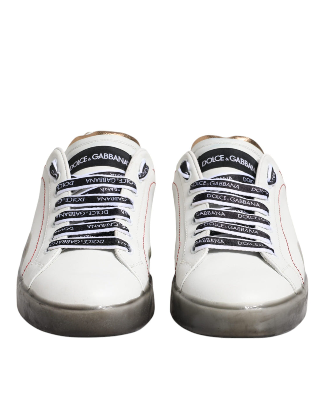 Dolce & Gabbana White Black Portofino Leather Sneakers Shoes