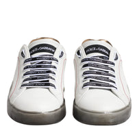 Dolce & Gabbana White Black Portofino Leather Sneakers Shoes