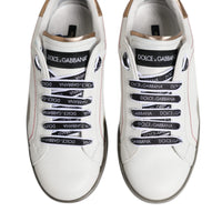 Dolce & Gabbana White Black Portofino Leather Sneakers Shoes