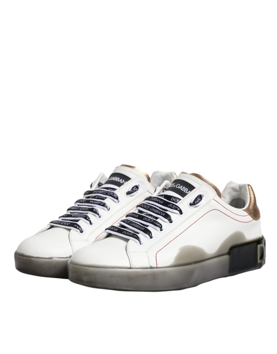 Dolce & Gabbana White Black Portofino Leather Sneakers Shoes