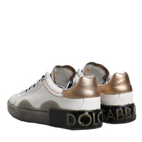 Dolce & Gabbana White Black Portofino Leather Sneakers Shoes