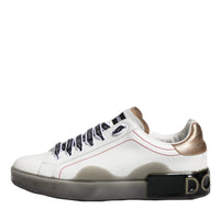 Dolce & Gabbana White Black Portofino Leather Sneakers Shoes