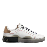 Dolce & Gabbana White Black Portofino Leather Sneakers Shoes