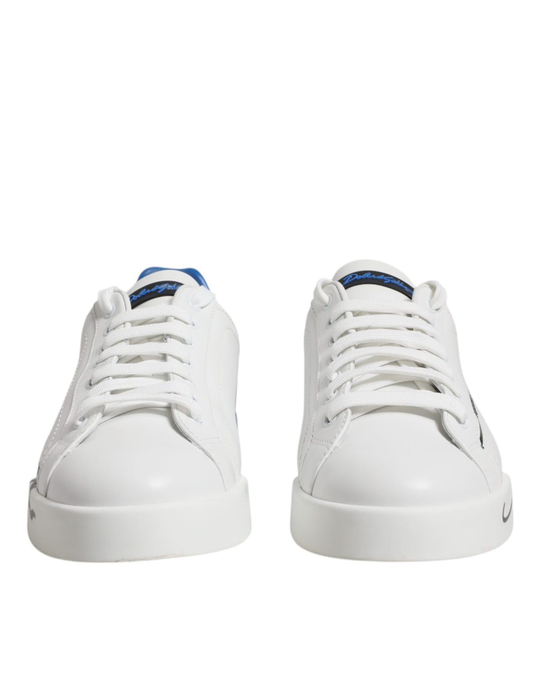 Dolce & Gabbana White Blue Portofino Leather Sneakers Shoes