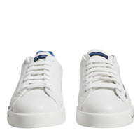 Dolce & Gabbana White Blue Portofino Leather Sneakers Shoes