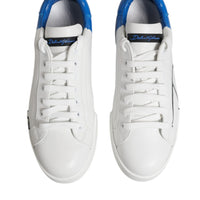 Dolce & Gabbana White Blue Portofino Leather Sneakers Shoes