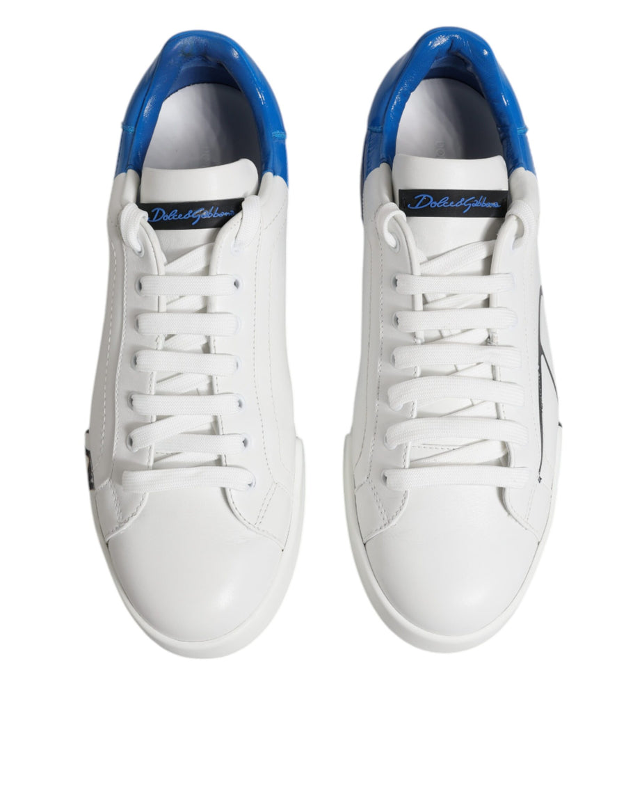 Dolce & Gabbana White Blue Portofino Leather Sneakers Shoes