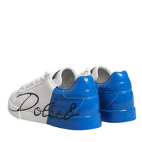 Dolce & Gabbana White Blue Portofino Leather Sneakers Shoes