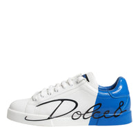 Dolce & Gabbana White Blue Portofino Leather Sneakers Shoes