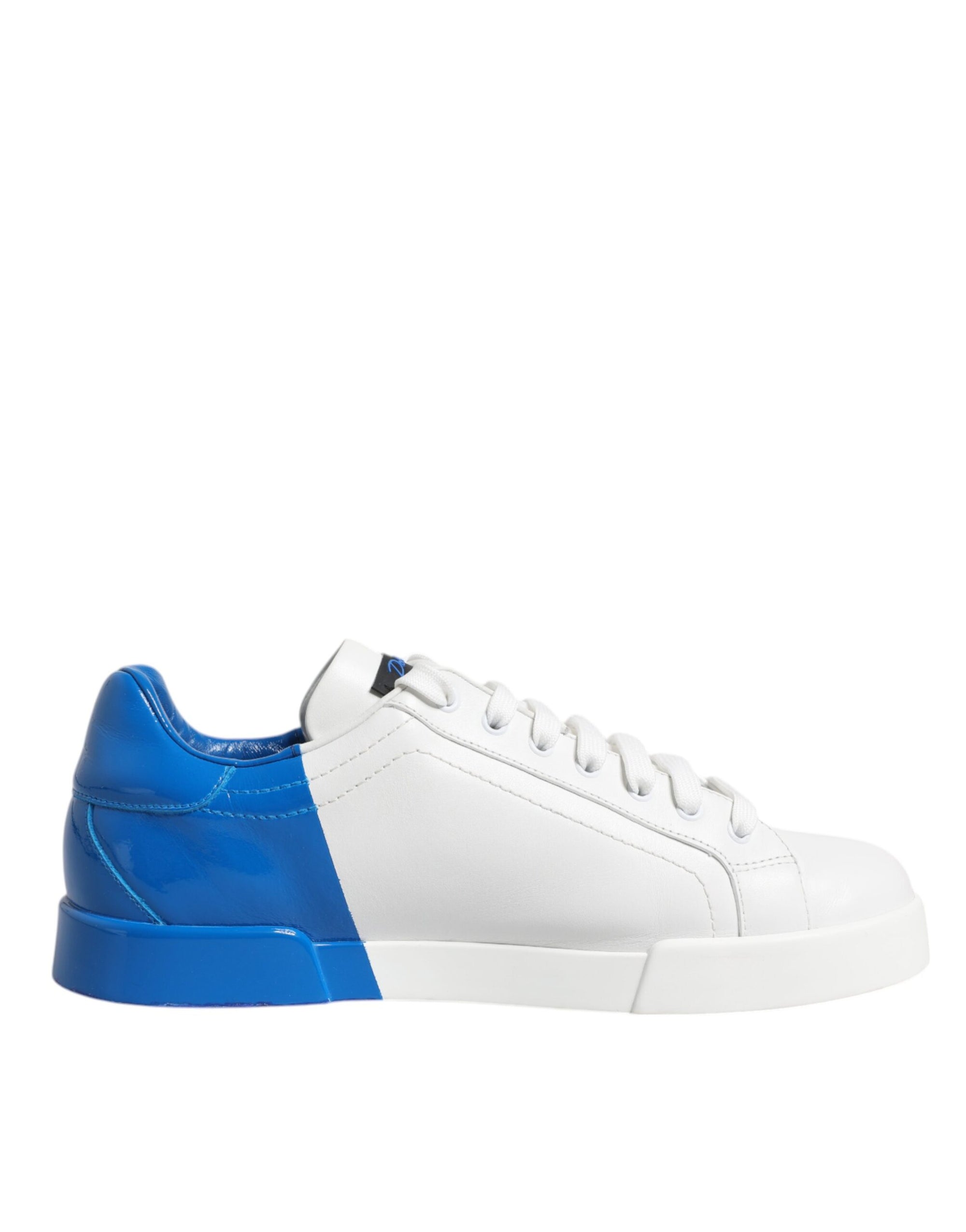 Dolce &amp; Gabbana White Blue Portofino Leather Sneakers Shoes