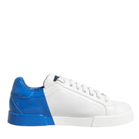 Dolce & Gabbana White Blue Portofino Leather Sneakers Shoes