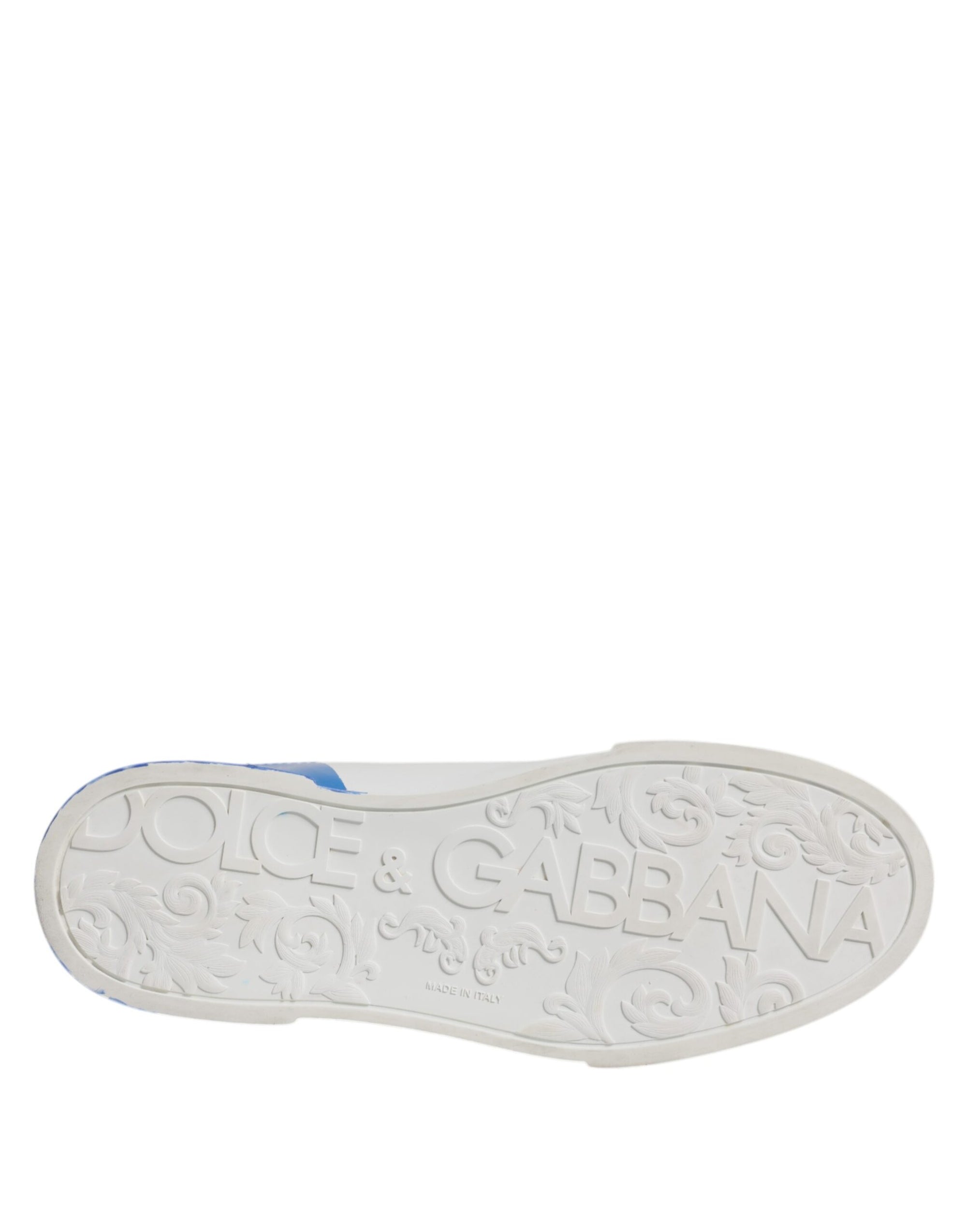 Dolce &amp; Gabbana White Blue Portofino Leather Sneakers Shoes